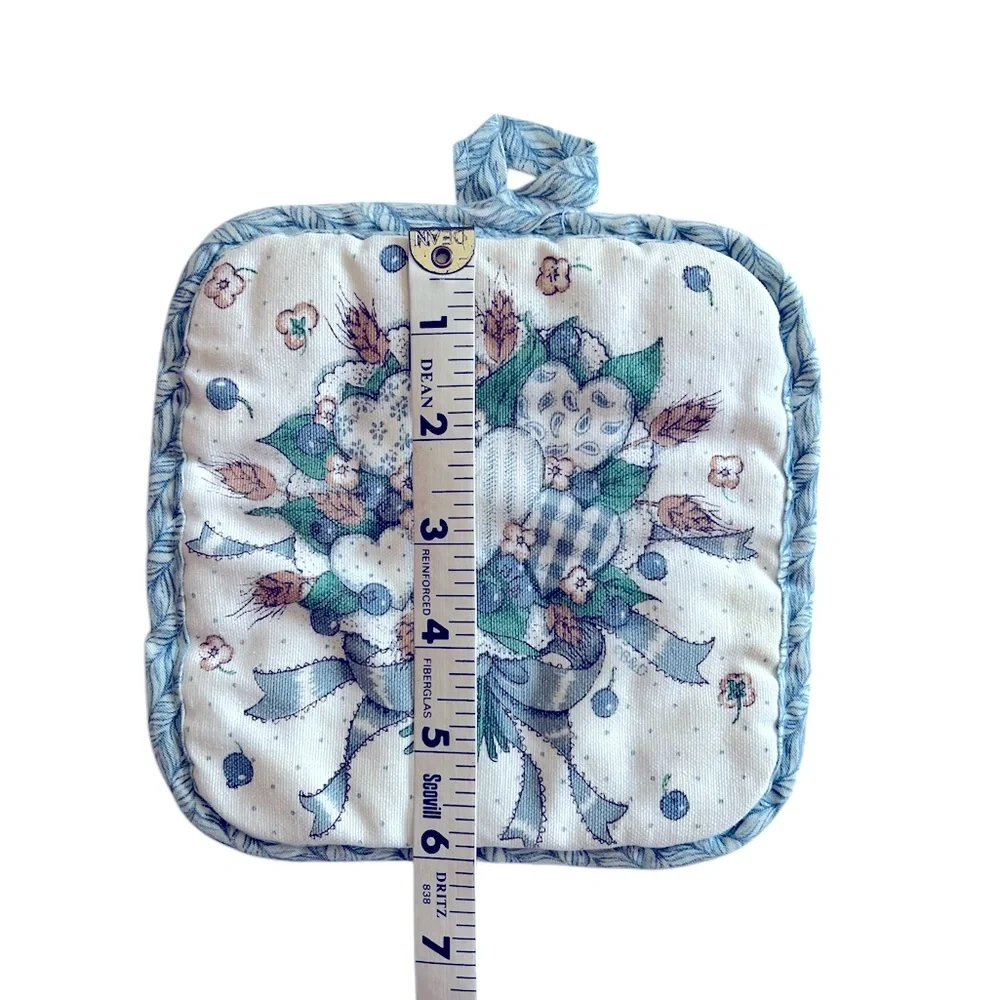 Vintage Kitchen Towels Featuring a Blue/Green/Brown Hearts and Ribbon Bouquet.
